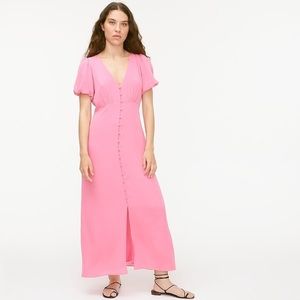 LOFT puff-sleeve silk midi dress
